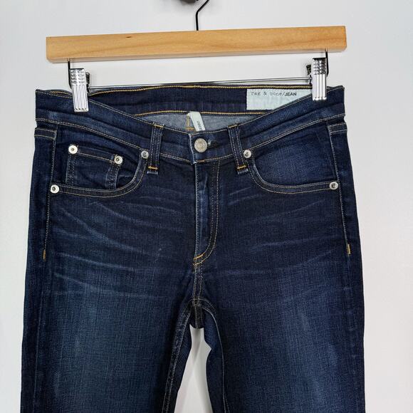 Rag & Bone Womens Size 27 Skinny Jeans in Kensington Dark Wash Denim Whiskering - Picture 3 of 11